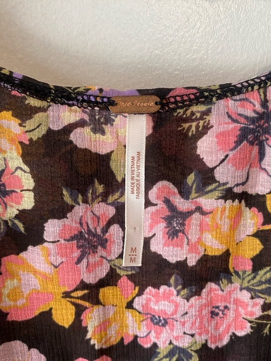Flirty n Fun Free People Floral Maybel Blouse Sheer Long Ruffle Sleeves Medium - Picture 8 of 8